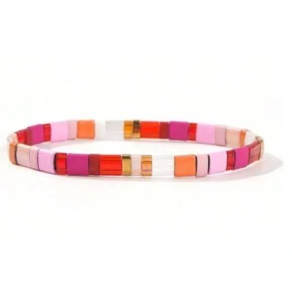 Colorful Beaded Chicklet Bracelet Tila beads / Bracelet perles de Tila élastique - Picture 1 of 4